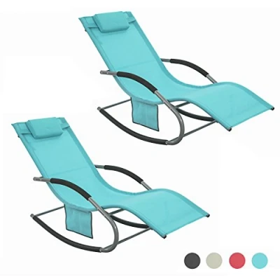 Afbeelding van SoBuy 2xOGS28 HB set van 2 schommelstoelen, tuinstoelen met voetsteunen, ligstoelen, schommelstoel turkoois