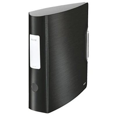 Image de Leitz classeur active style, 180 degrs, 80 mm, satin noir format a4, dos arrondi, en pp, surface brosse, intrieur argent, av