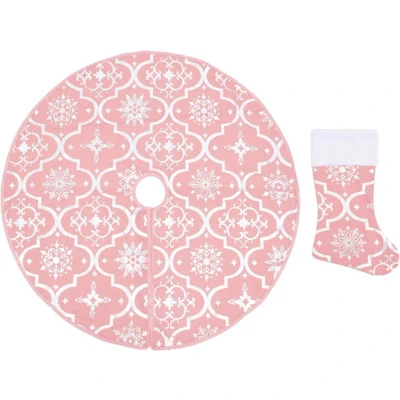 Afbeelding van Kerstboomrok luxe met sok 90 cm stof roze