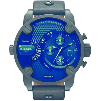 Afbeelding van Diesel The Daddies horloge voor heren, uurwerk met chronograaf van siliconen, roestvrij staal leren band, Zwart in blauw, Riem