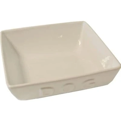 Afbeelding van Hondeneetbak vierkant wit &#039;DOG&#039;, 22 cm.