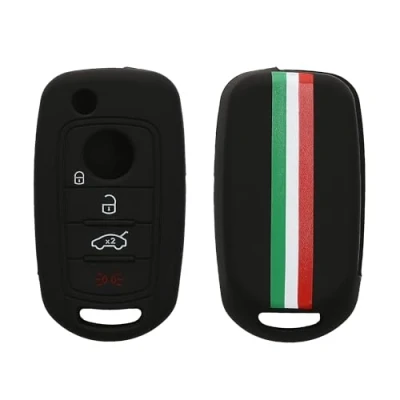 Afbeelding van kwmobile Autosleutel hoesje geschikt voor Fiat 4 knops inklapbare behuizing in groen / rood zwart Italiaanse Strepen design