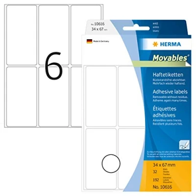 Afbeelding van Etiket HERMA 10616 34x67mm verwijderbaar 192stuks