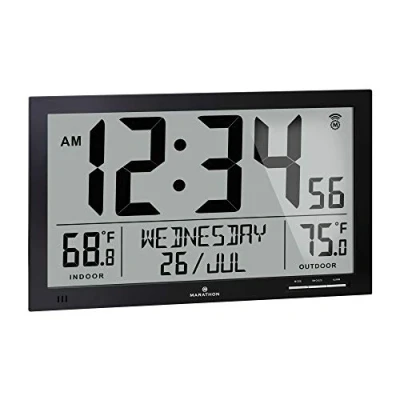 Afbeelding van Marathon Denver Klok Weergave van de binnen en buitentemperatuur Radiogestuurde tijd kalender Grote cijfers voor een optimale leesbaarheid Geleverd met thermosensor Zwart Proudly Canadian