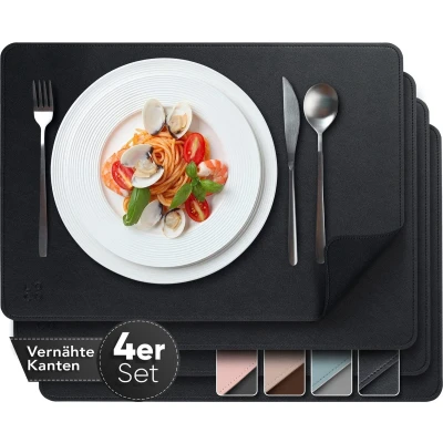 Afbeelding van Elegante placemats van PU leeg 4 delige set tweekleurig zwart placemat afwasbaar 43 x 30 cm lederlook afwasbare kunstmatig tafelkleden