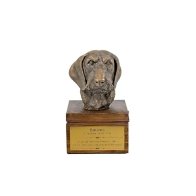 Afbeelding van urn hond voor teckel met beeldje gepersonaliseerde hondenas