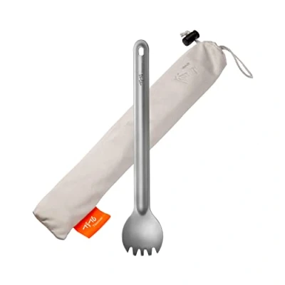 Afbeelding van TiTo Titanium Milieuvriendelijke ultralichte lepel en vork met lange steel voor kamperen, wandelen, reizen, picknick tas (zandstraallepel vork)