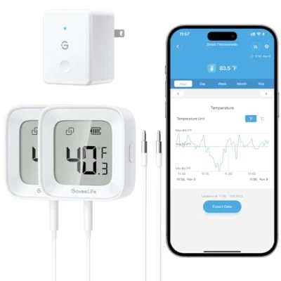 Afbeelding van GoveeLife 2 stuks wifi vriesthermometer, app afstandsbediening met draadloze intelligente temperatuursensor, jaar gratis gegevensexport, digitale thermometer