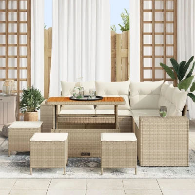 Afbeelding van vidaXL 9 delige Tuin Sofa Set met Kussens Beige Poly Rattan Acacia