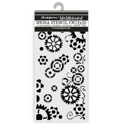 Afbeelding van Stamperia Gear up for Christmas Thick Stencil 12x25cm Gears (KSTDL98)