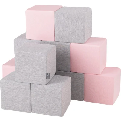 Afbeelding van KiddyMoon Zachte blokken voor baby&#039;s, 12 stuks, bouwkubus van schuim, 14 cm, kubussen: Lichtgrijs/roze