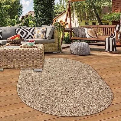 Afbeelding van Teppich Traum Buiten Modern Robuust Jute Look Weerbestendig Balkon Tuin Terras 140x200 cm Ovaal