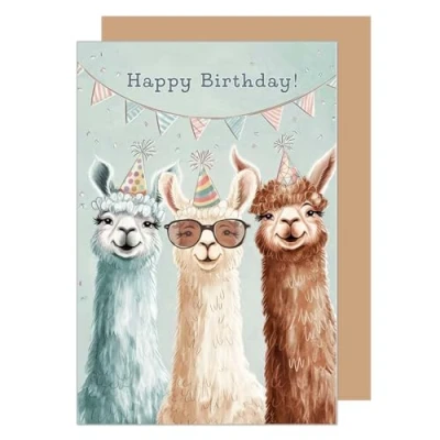 Afbeelding van Edition Seidel Hoogwaardige verjaardagskaart met envelop, wenskaart spreuk &quot;Happy Birthday&quot; voor mannen, vrouwen, kinderen, lama&#039;s (G3630 SW024)