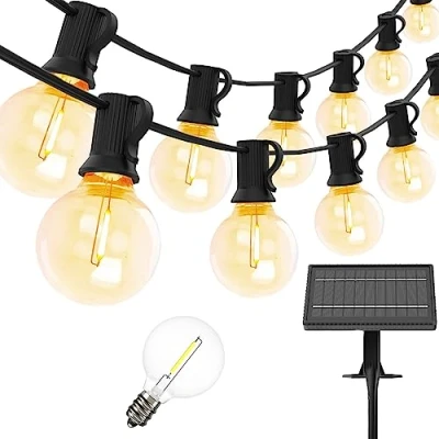 Afbeelding van Yuucio Lichtsnoer voor buiten, op zonne energie, 15 m, led lichtsnoer, met 25 + 1 lampen, onbreekbaar, decoratie binnen en tuin, feest, terras, café, 2700 K, warm wit