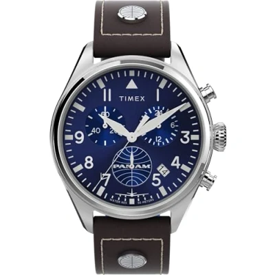Afbeelding van Timex X Pan Am Heren Chronograaf Horloge 42 mm, Bruin,