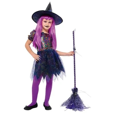 Afbeelding van Rubies Brilli heksenkostuum voor meisjes, jurk, hoed en kousen, officieel Halloween, carnaval, verjaardag feestjes