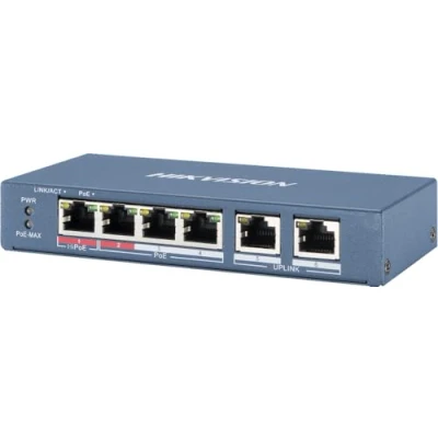 Image de Hikvision DS 3E0106HP E Commutateur non géré 1 x 10/100 (High PoE) + 3 (PoE+) 2 de bureau High PoE / PoE+ (60 W) Tension CC
