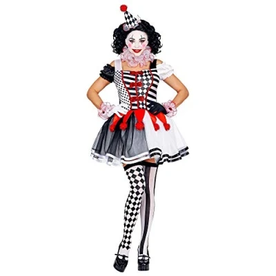 Afbeelding van Widmann Harlequin Kostuum Haha Harlekijn Hofnar Vrouw Zwart / Wit Small Carnavalskleding Verkleedkleding