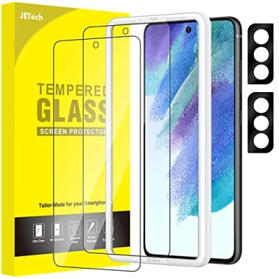 Afbeelding van JETech Displaybeschermfolie voor Samsung Galaxy S21 FE 5G met cameralensbescherming achter, installatiegereedschap, folie van gehard glas, compatibel vingerafdruk ID, elk 2 stuks