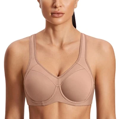 Afbeelding van SYROKAN Sportbeha voor dames, met beugel, grote ondersteuning racerback,, Nauwelijks Chamois