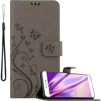 Afbeelding van Cadorabo Hoesje geschikt voor Huawei P8 in BLOEMEN GRIJS Beschermhoes bloemmotief met magnetische sluiting, standfunctie en kaartsleuven Book Case Cover Etui