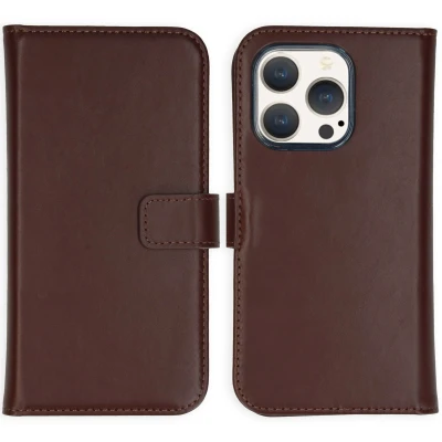 Afbeelding van Selencia Hoesje Geschikt voor iPhone 15 Pro Met Pasjeshouder Echt Lederen Bookcase Bruin