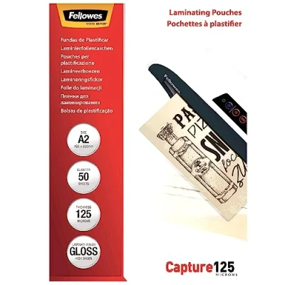 Afbeelding van Fellowes lamineerhoes Capture125 ft A2, 250 micron (2 x 125 micron), pak van 50 stuks