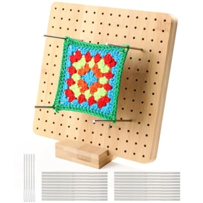 Afbeelding van Huifoo Granny Square Blokkerplank met 20 roestvrijstalen pinnen, 5 naalden, 1 houder voor brei en haakprojecten (20 cm)