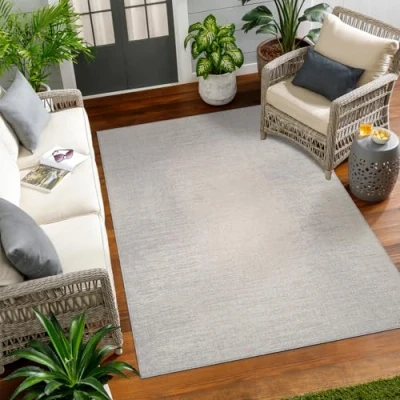 Afbeelding van SURYA Buitenkleed Balkon, Terras, Keuken Modern Abstract vloerkleed SHELBY Ivoor/Grijs 80x150 cm