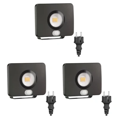 Afbeelding van ledscom.de WEGA 3 x led tuinspot voor buiten, IP44, bewegingsmelder, stekker, zwart, 11,4 W, 944 lm, warm wit, bewegingsmelder