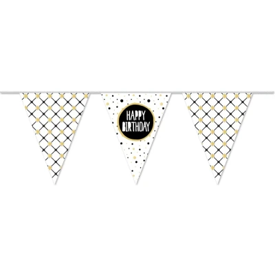 Afbeelding van Vlaggen slinger Happy Birthday metallic goud &amp; zwart
