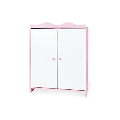 Afbeelding van PINOLINO Jasmin Houten poppenkast met 2 deuren, plank, kledingstang, 3 kleerhangers, roze/wit, vanaf jaar