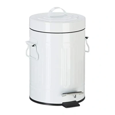 Afbeelding van Relaxdays pedaalemmer retro prullenbak toilet afvalbak keuken badkamer wit 3 Liter