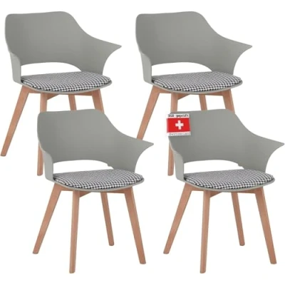 Afbeelding van Albatros eetkamerstoelen set van 4 Aalborg, Groen poten massief beukenhout, Scandinavisch retro design, comfortabele kuipstoel elegante keukenstoel, eetkamerstoel voor eettafel