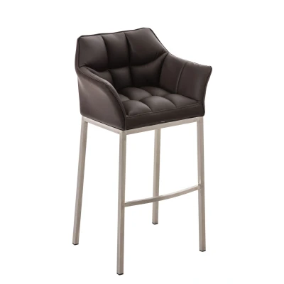 Afbeelding van Barkruk Sarpsborg Kunstleer met 4 poots Mat geborsteld RVS frame, Bruin