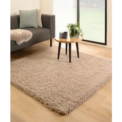 Afbeelding van Vierkant Hoogpolig Vloerkleed Cozy Shaggy Beige 140x140 Cm