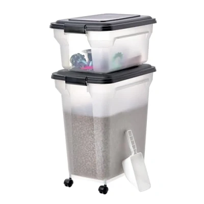 Afbeelding van Iris Ohyama Air Tight Food container set van 2 ATS C Kunststof 20 en 45 liter Transparant/Grijs Met 1 schepje