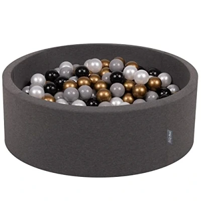 Afbeelding van KiddyMoon 90 x 30 cm/200 ballen met een diameter van 7 cm, rond ballenbad voor baby&#039;s, gemaakt in de EU, donkergrijs: zwart/parelmoer/goud/grijs