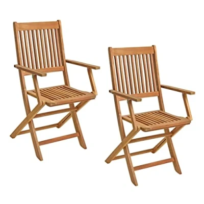 Afbeelding van ESTEXO Set van 2 klapstoelen acaciahout met armleuning, balkonstoelen, terras,