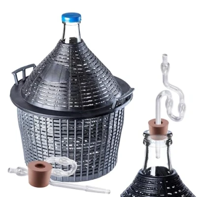 Afbeelding van KADAX glazen ballonnenset, 25 liter, fermentatieballon met kunststof mand en fermentatie accessoires, rubberen stop, fermentatiebuisje, smalle opening, wijnballon, fles, fles (kunststof