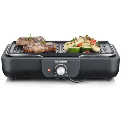 Afbeelding van Severin PG 8556 Electrische Tafel BBQ Grill 2300 W 230 C Geribbelde grillplaat Zwart Roestvrijstaal