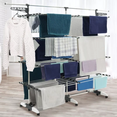 Image de Séchoir à linge 60M SUPRA XXL gris/blanc 4 niveaux + barre télescopique