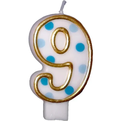 Afbeelding van Kaars 9 gespikkeld blauw