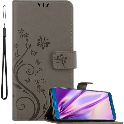 Afbeelding van Cadorabo Hoesje geschikt voor Honor 9X LITE in BLOEMEN GRIJS Beschermhoes bloemmotief met magnetische sluiting, standfunctie en kaartsleuven Book Case Cover Etui