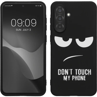 Afbeelding van kwmobile telefoonhoesje geschikt voor Samsung Galaxy A36 5G Hoesje smartphone in wit / zwart Backcover van TPU Don&#039;t Touch My Phone design