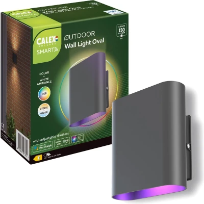 Afbeelding van Calex Smart Outdoor LED Up &amp; Down Wandlamp Slimme Buitenlamp Ovaal RGB en Warm Wit Licht 6W Zwart