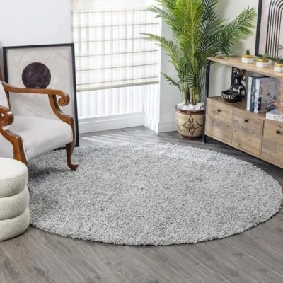 Afbeelding van SURYA Vloerkleed Woonkamer, Slaapkamer Rond Zacht Hoogpolig Shaggy Tapijt LILLY Grijs Ø 120 cm