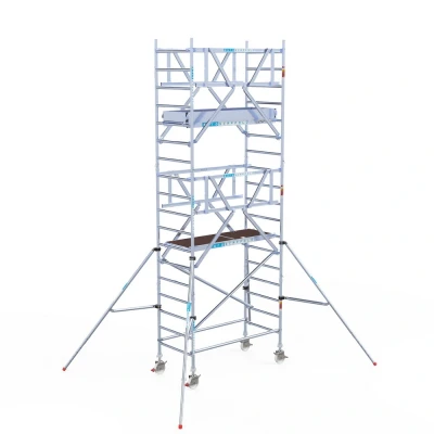 Afbeelding van Professionele aluminium rolsteiger 0.90x1.90x6.2m werkhoogte dubbele voorloopleuning