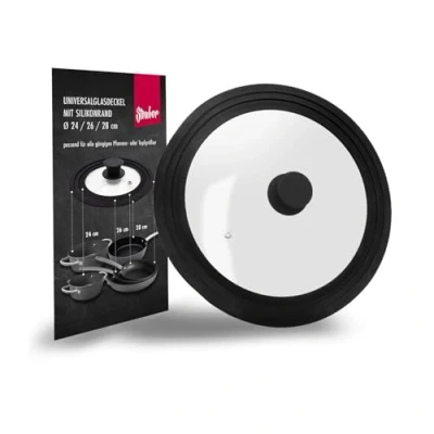 Afbeelding van universele glazen deksel voor potten en pannen met 24/26/28 cm, open luchtopening in een siliconen rand