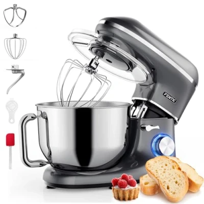 Afbeelding van Fentic Keukenmachine 2000 W mengkom van roestvrij staal (6,2 l) met garde, deeghaak en platte mixer incl. Beschermhoes extra accessoires (antraciet)